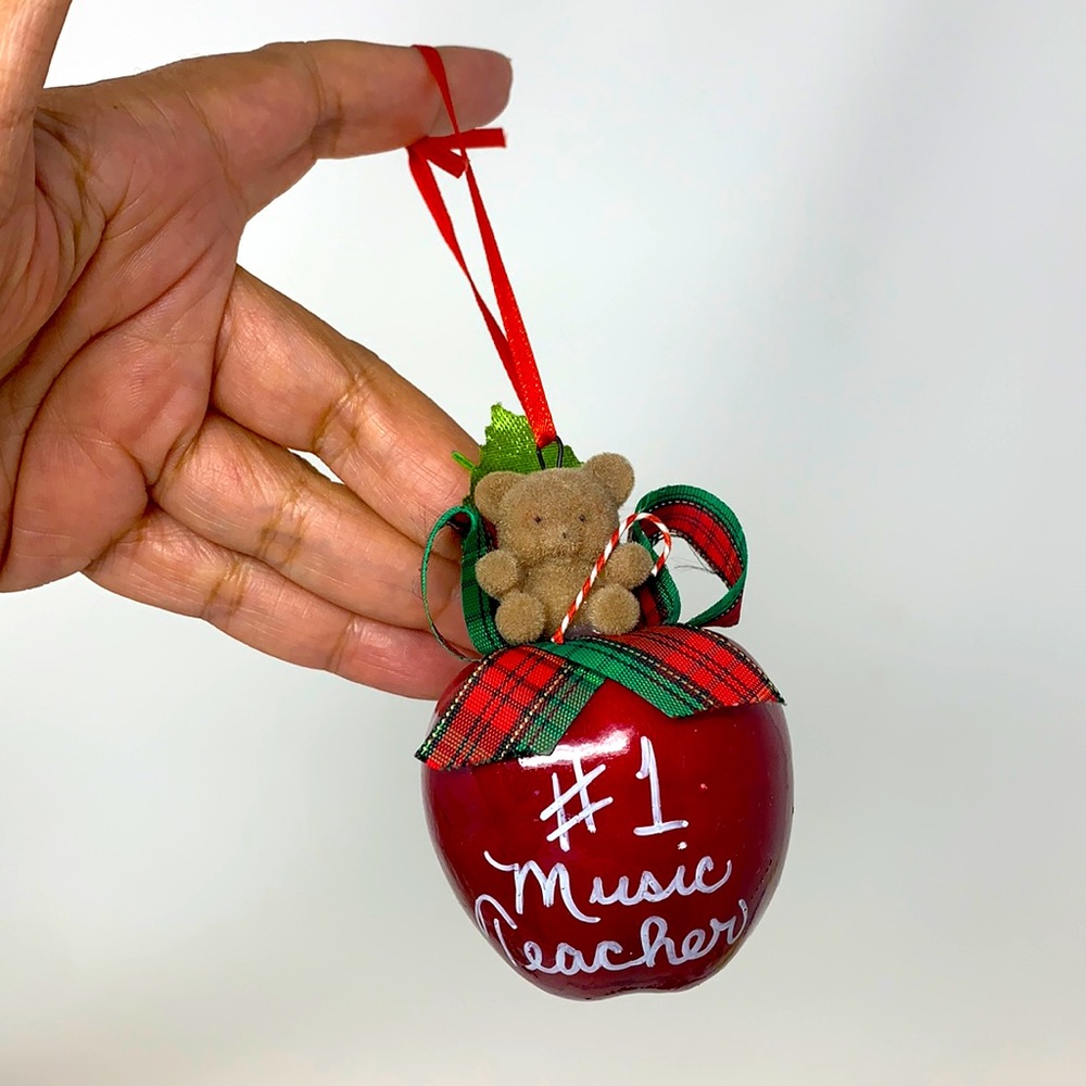 3” apple “#1 Music Teacher” Christmas tree ornament decoration vintage decor - Picture 1 of 15